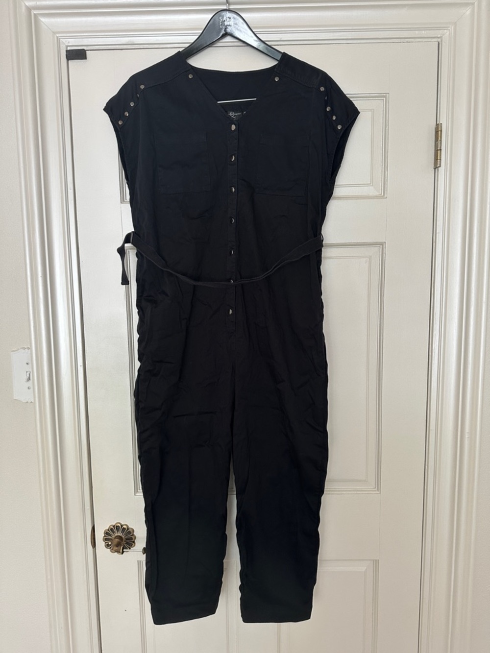 Black Women's Utility Jumpsuit - Casual Button-Front